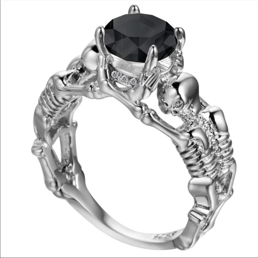 Sterling 925 Skeleton Ring Black Zircon